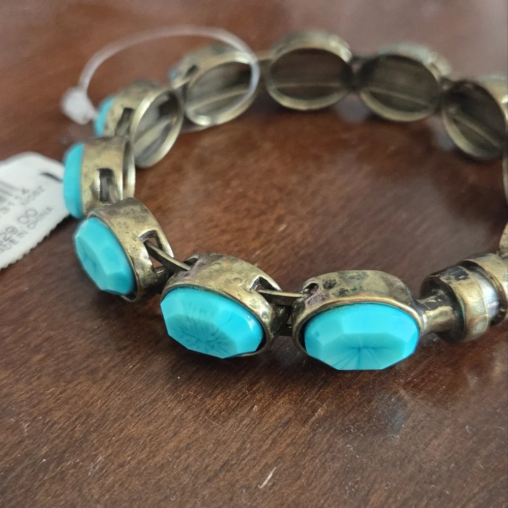Chico’s Turquoise & Brass Cuff Bracelet – Magnetic Closure, NWT - Picture 2 of 5